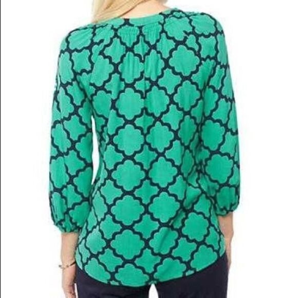 Crown & Ivy Green & Blue Moroccan Medley 3/4 Sleeve Peasant Top S - Picture 2 of 9